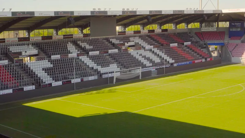 The stands and pitch at MCH Arena, home of FC Midtjylland