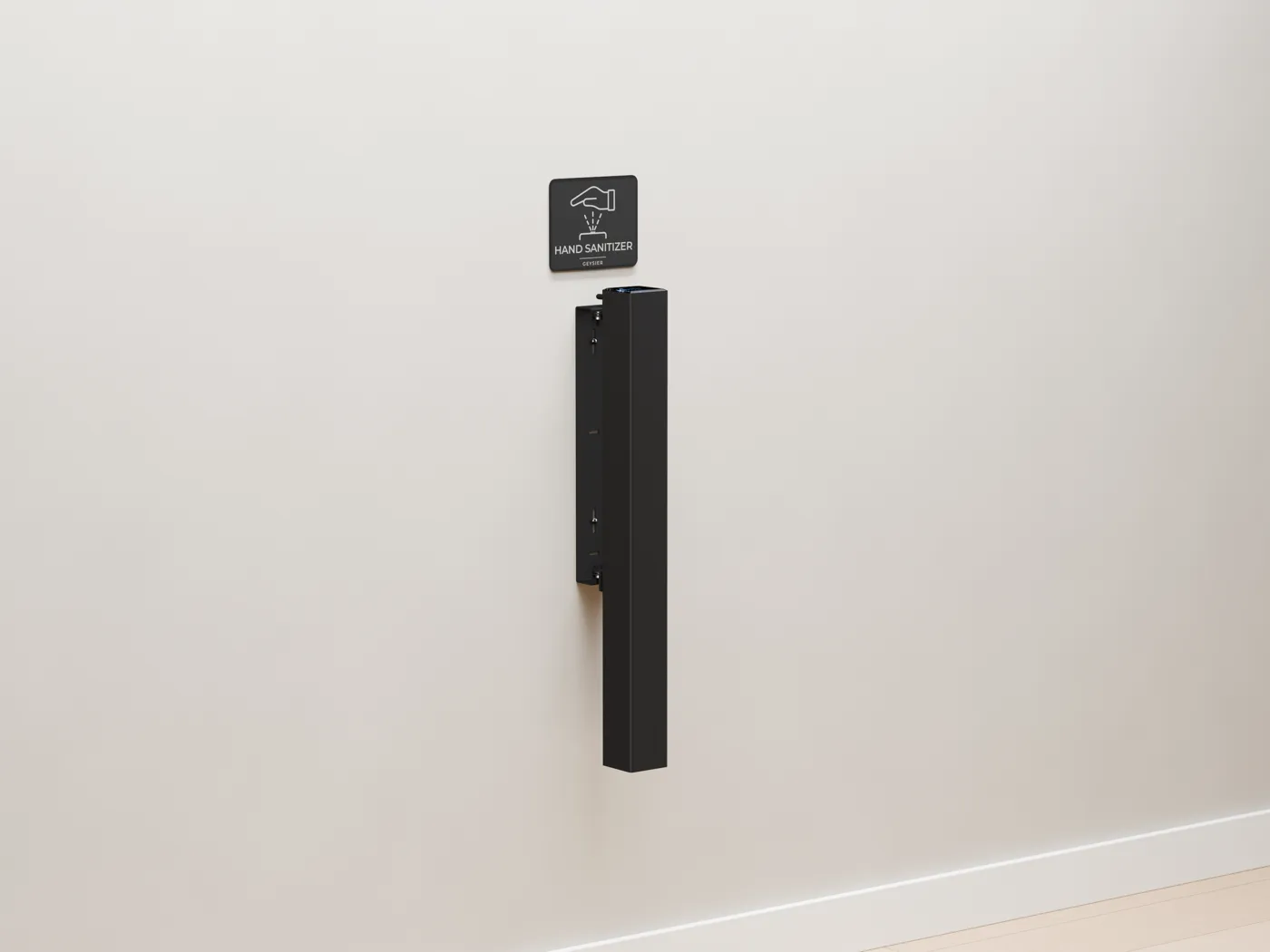Geysier Wall dispenser seen from the side, mounted on a wall