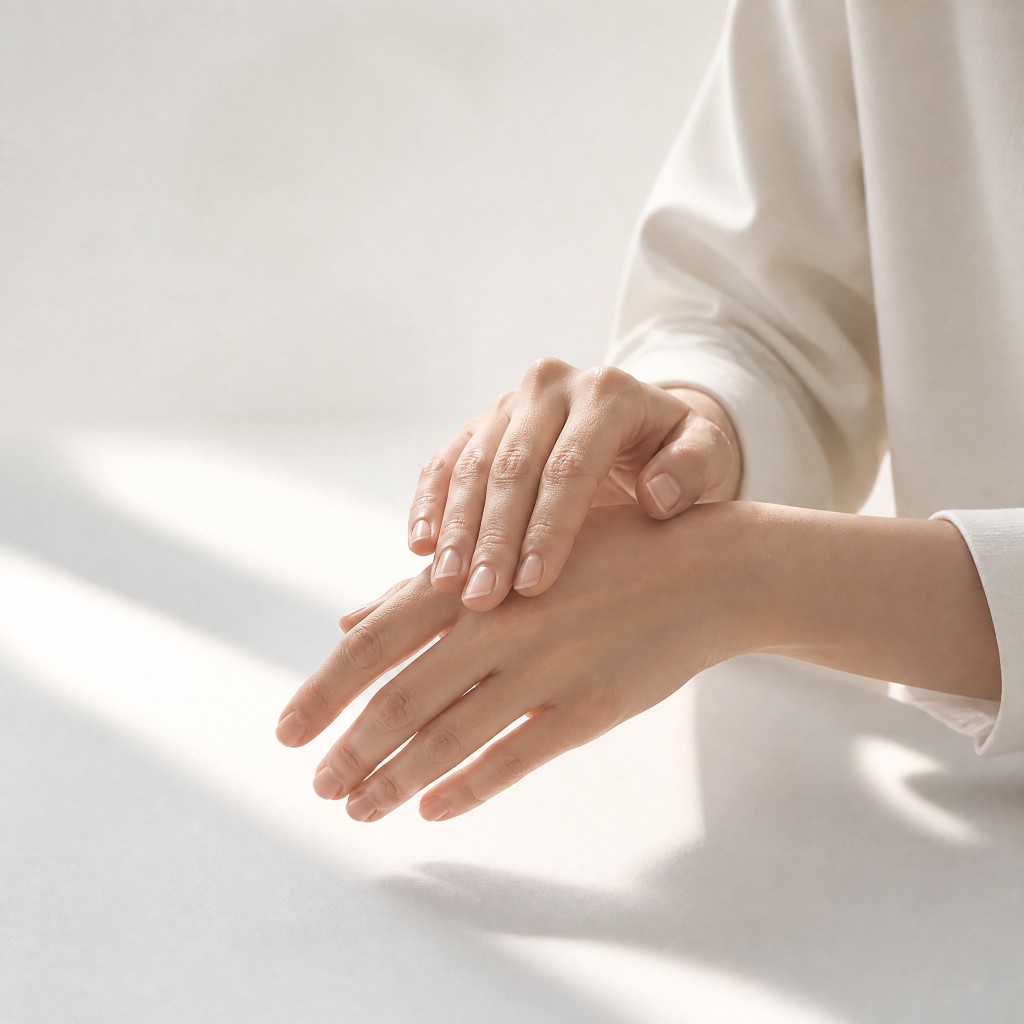 Clean hands after using Geysier hand sanitizer in soft daylight